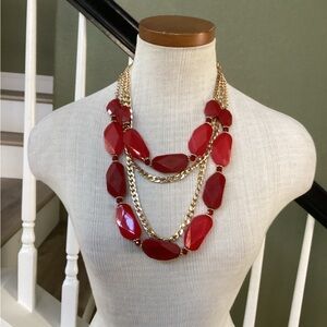 Elegant Red and Gold Statement Necklace